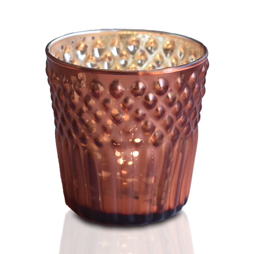 4-PACK | Mercury Glass Tealight Holder (2.75-Inch, Ophelia Design, Rustic Copper Red) - For Use with Tea Lights - For Home Decor, Parties and Wedding Decorations