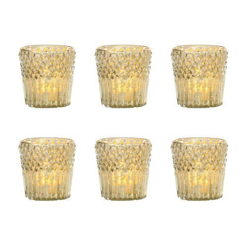 6 Pack | Mercury Glass Tealight Holders (2.75-Inch, Ophelia Design, Gold) - For use with Tea Lights - For Home Decor, Parties and Wedding Decorations - PaperLanternStore.com - Paper Lanterns, Decor, Party Lights &amp; More