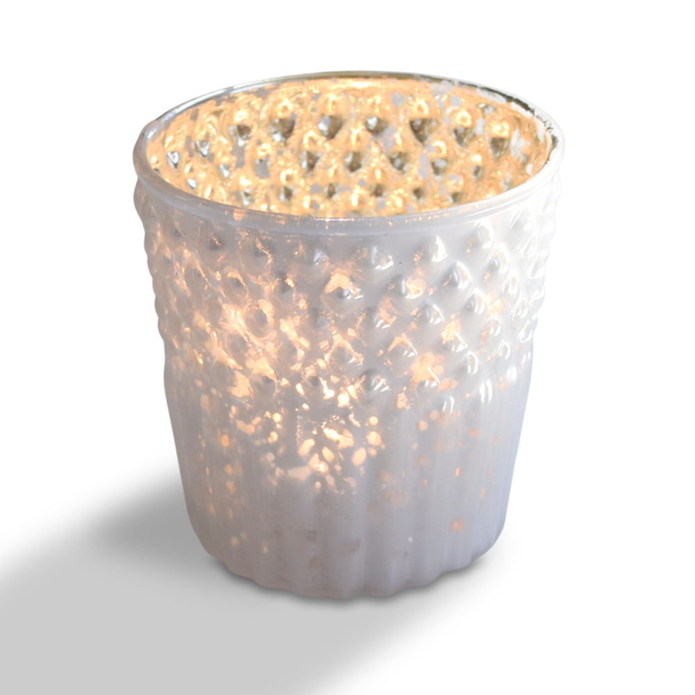 6 Pack | Mercury Glass Tealight Holders (2.75-Inches, Ophelia Design, Pearl White) - For Use with Tea Lights - For Home Decor, Parties and Wedding Decorations - PaperLanternStore.com - Paper Lanterns, Decor, Party Lights & More