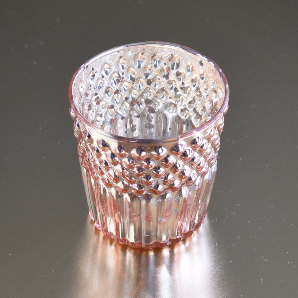 6 Pack | Mercury Glass Tealight Holders (2.75-Inches, Ophelia Design, Rose Gold Pink) - For Use with Tea Lights - For Home Decor, Parties and Wedding Decorations - PaperLanternStore.com - Paper Lanterns, Decor, Party Lights &amp; More