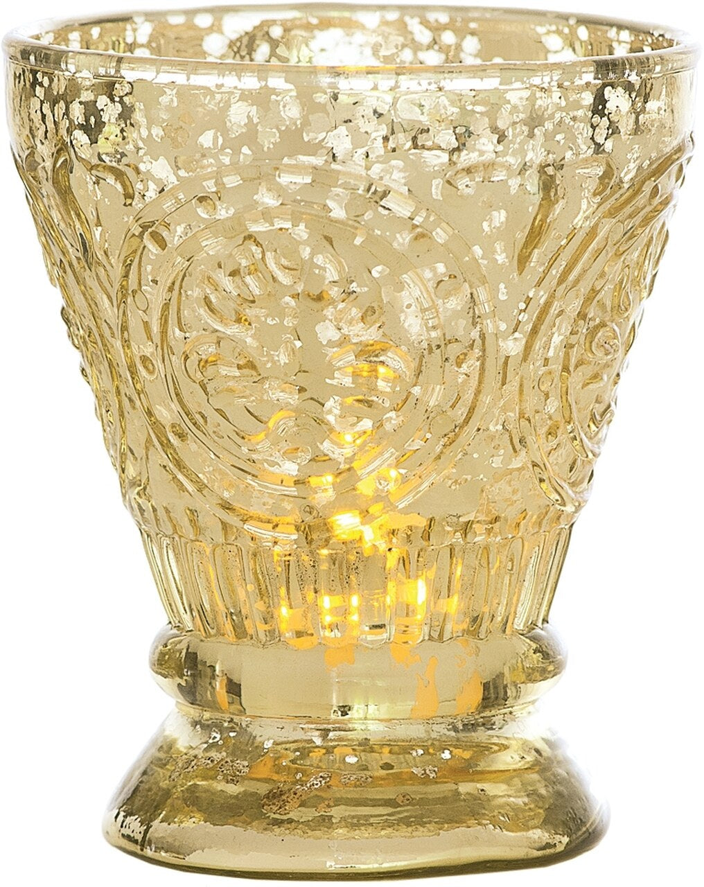 Vintage Mercury Glass Candle Holder (4-Inch, Rosemary Design, Gold) - For Use with Tea Lights - For Home Decor, Parties, and Wedding Decorations - PaperLanternStore.com - Paper Lanterns, Decor, Party Lights &amp; More