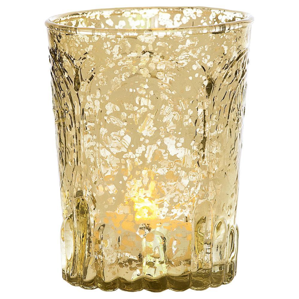 Glory Gold Mercury Glass Tea Light Votive Candle Holders (Set of 3, Assorted Designs and Sizes)