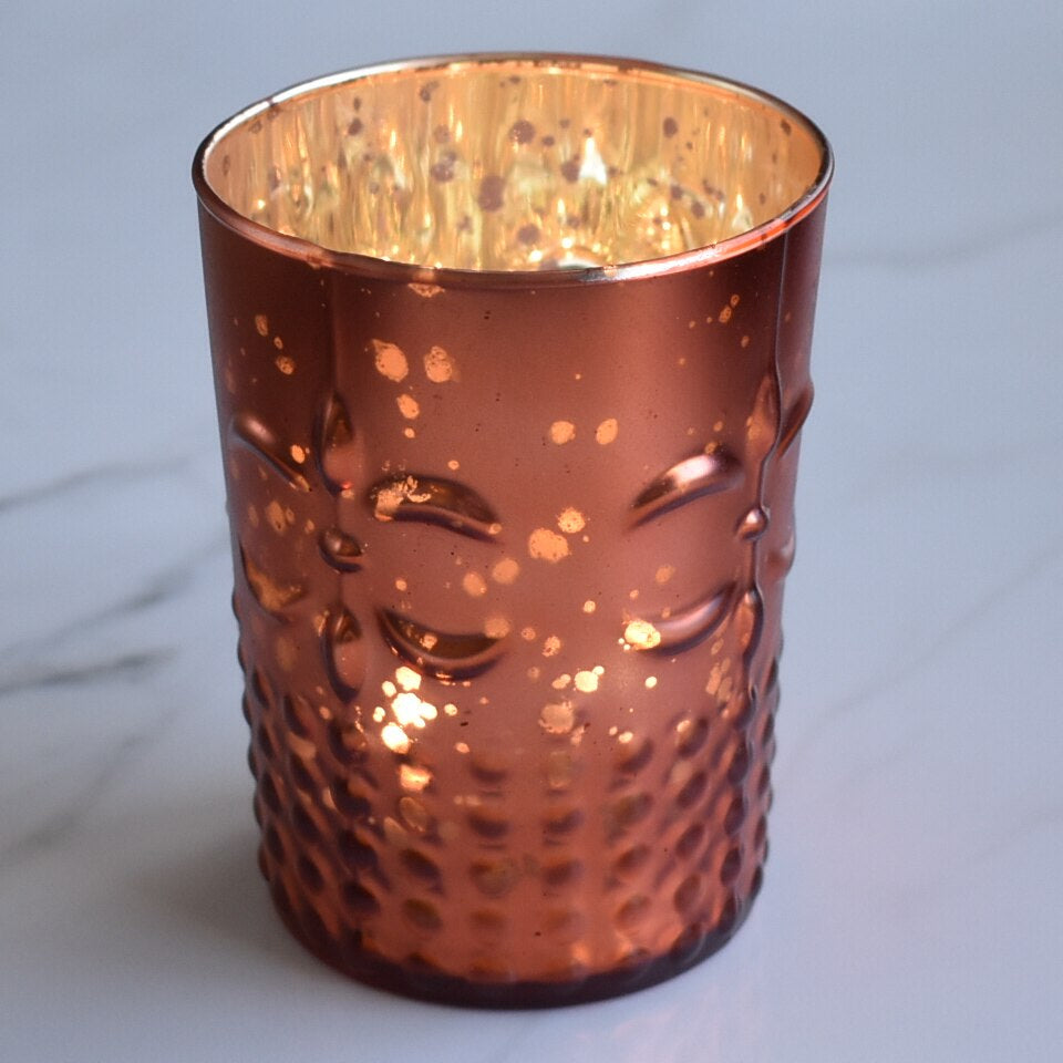 6 Pack | Fleur Mercury Glass Tealight Holders (Rustic Copper Red) For Use with Tea Lights - For Home Decor, Parties and Wedding Decorations - Mercury Glass Votive Holders - PaperLanternStore.com - Paper Lanterns, Decor, Party Lights &amp; More
