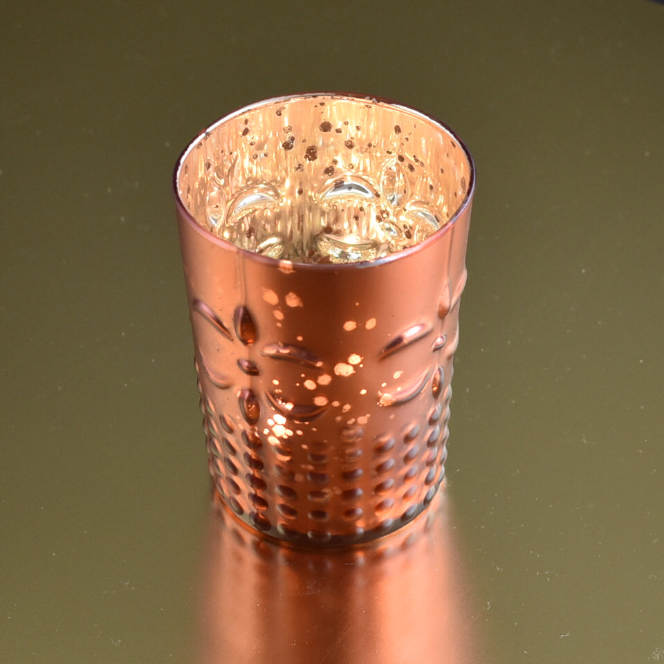 Fleur Mercury Glass Tealight Holder (Rustic Copper Red, Single) For Use with Tea Lights - For Home Decor, Parties and Wedding Decorations - Mercury Glass Votive Holders - PaperLanternStore.com - Paper Lanterns, Decor, Party Lights &amp; More