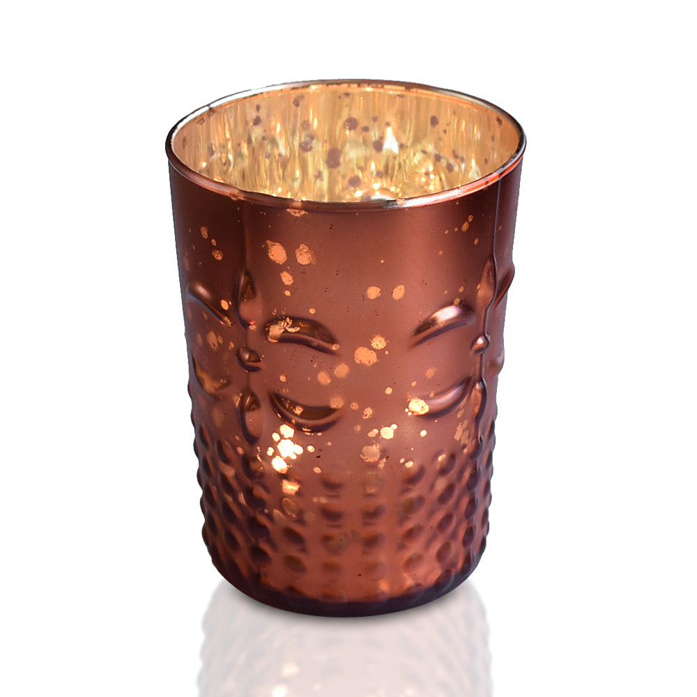 2-PACK | Fleur Mercury Glass Tealight Holder (Rustic Copper Red, Single) For Use with Tea Lights - For Home Decor, Parties and Wedding Decorations - Mercury Glass Votive Holders