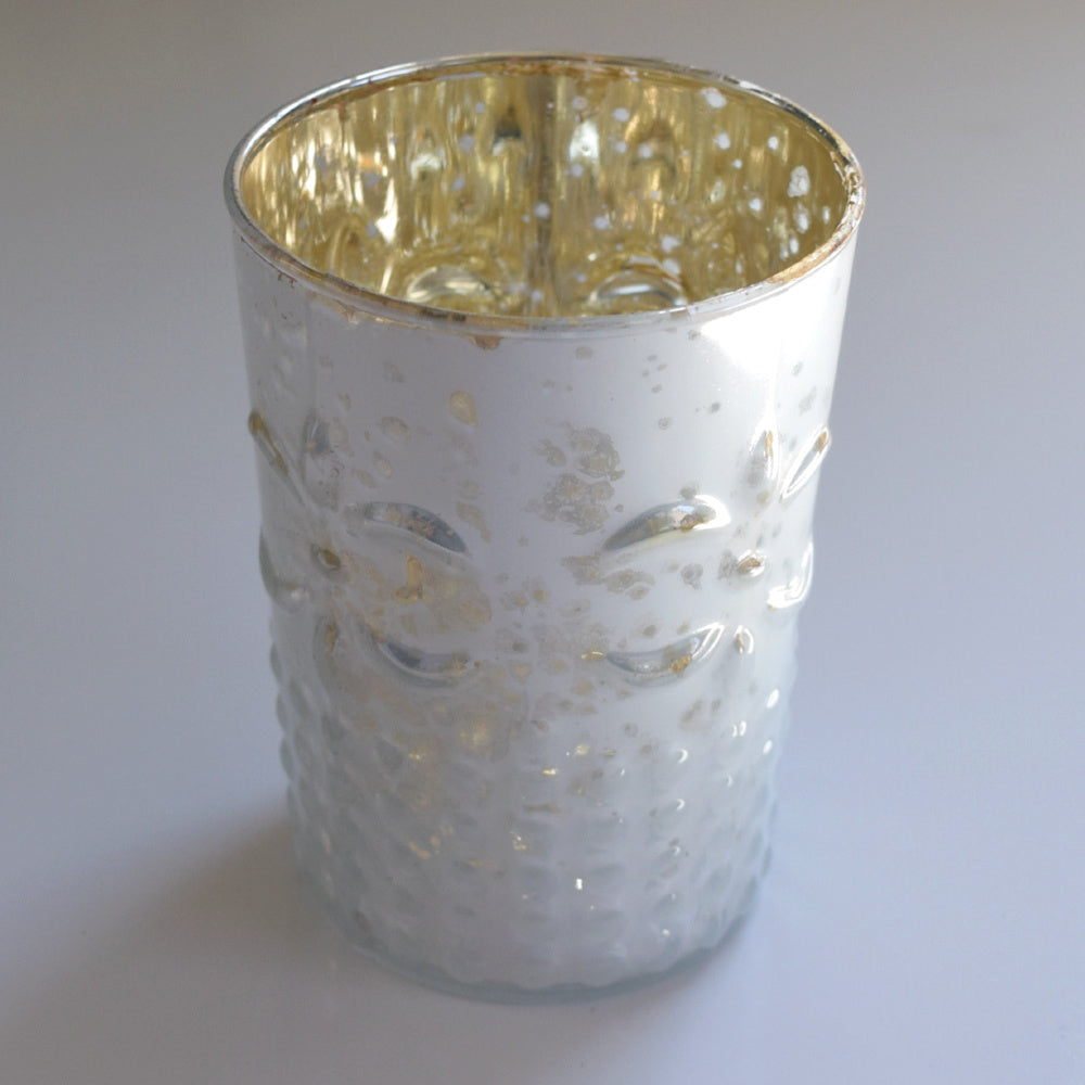 Fleur Mercury Glass Tealight Holder - Pearl White For Tea Lights - For Home Decor, Parties, Wedding Decorations - Mercury Glass Votive Holders