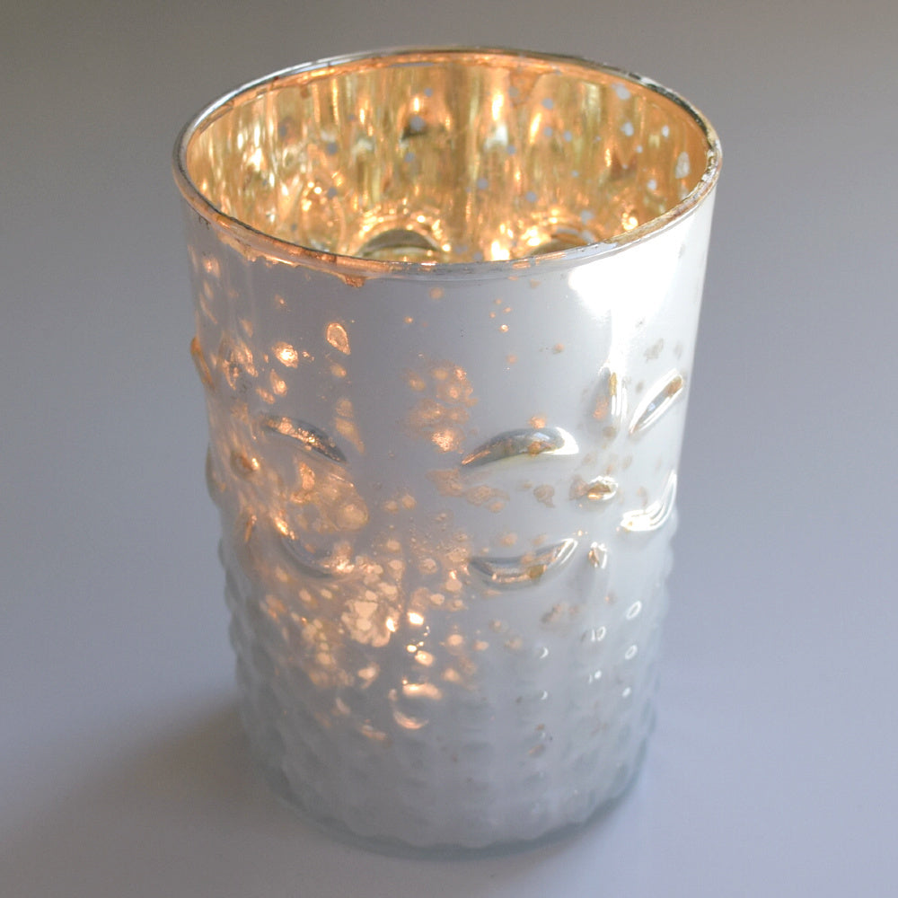 Fleur Mercury Glass Tealight Holder - Pearl White For Tea Lights - For Home Decor, Parties, Wedding Decorations - Mercury Glass Votive Holders