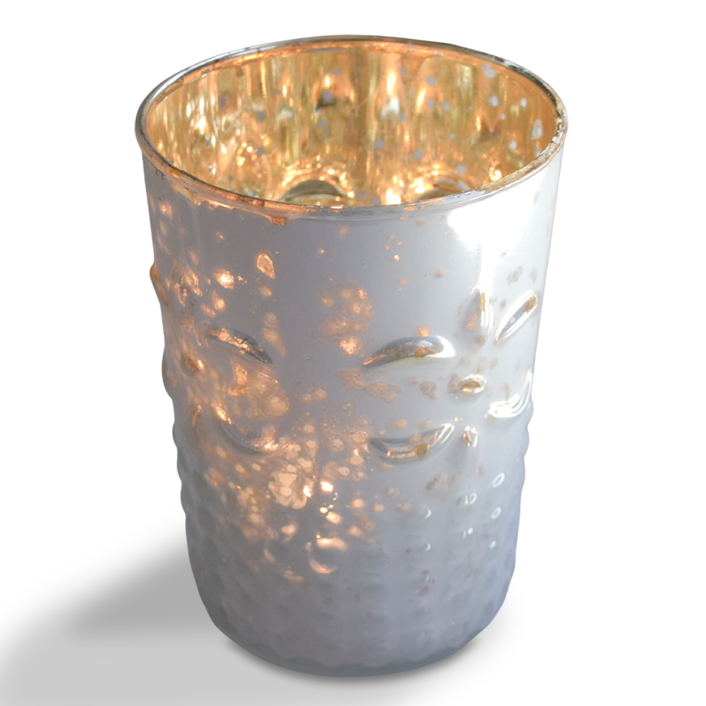 6 Pack | Fleur Mercury Glass Tealight Holder - Pearl White For Tea Lights - For Home Decor, Parties, Wedding Decorations - Mercury Glass Votive Holders - PaperLanternStore.com - Paper Lanterns, Decor, Party Lights & More