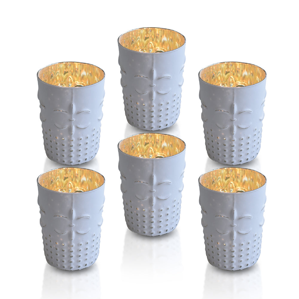 6 Pack | Fleur Mercury Glass Tealight Holder (Set of 6, Antique White) For Use with Tea Lights - PaperLanternStore.com - Paper Lanterns, Decor, Party Lights & More