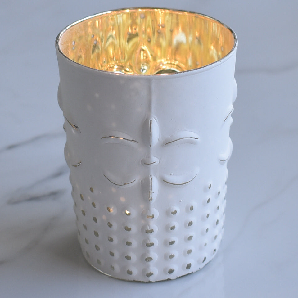 Fleur Mercury Glass Tealight Holder - Antique White For Tea Lights - For Home Decor, Parties, Wedding Decorations - Mercury Glass Votive Holders - PaperLanternStore.com - Paper Lanterns, Decor, Party Lights & More