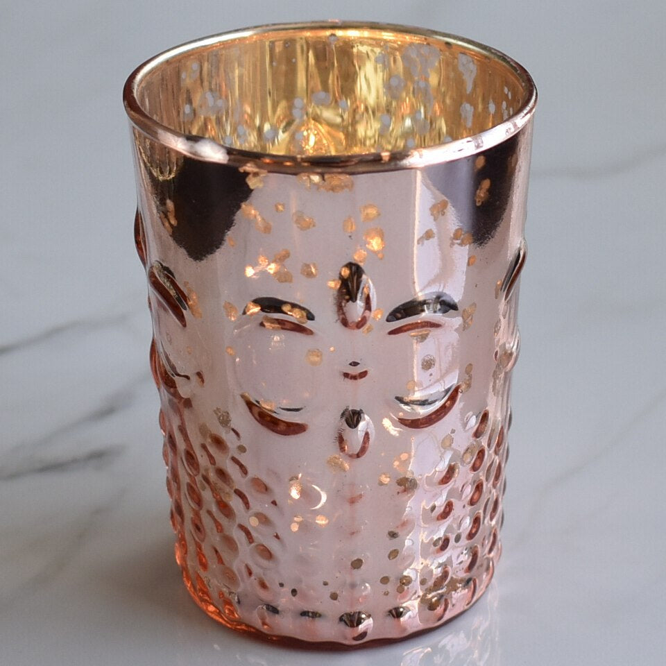 6 Pack | Fleur Mercury Glass Tealight Holders (Rose Gold Pink) For Use with Tea Lights - For Home Decor, Parties and Wedding Decorations - Mercury Glass Votive Holders - PaperLanternStore.com - Paper Lanterns, Decor, Party Lights &amp; More