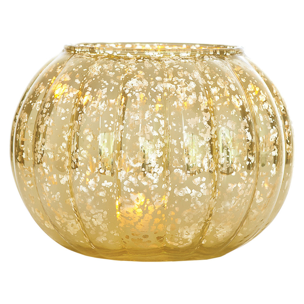 Large Vintage Mercury Glass Candle Holder (5-Inch, Autumn Design, Gold) - Decorative Candle Holder - For Parties, Weddings, and Homes - PaperLanternStore.com - Paper Lanterns, Decor, Party Lights &amp; More