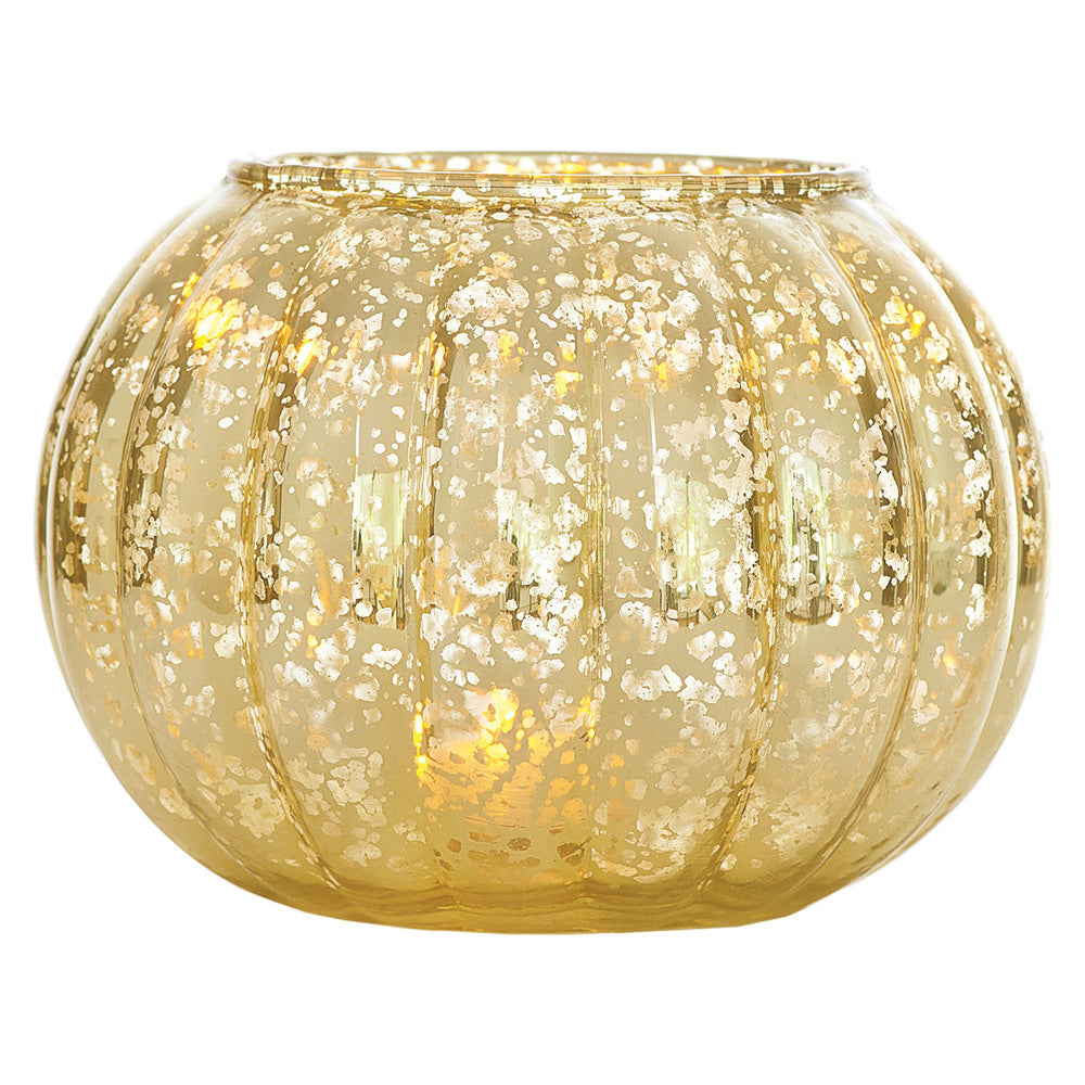 Large Vintage Mercury Glass Candle Holder (5-Inch, Autumn Design, Gold) - Decorative Candle Holder - For Parties, Weddings, and Homes - PaperLanternStore.com - Paper Lanterns, Decor, Party Lights &amp; More