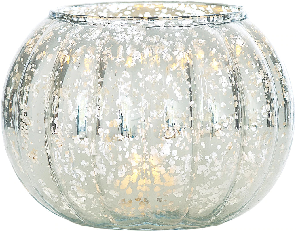 Large Vintage Mercury Glass Candle Holder (5-Inch, Autumn Design, Silver) - Decorative Candle Holder - For Parties, Weddings, and Homes - PaperLanternStore.com - Paper Lanterns, Decor, Party Lights &amp; More