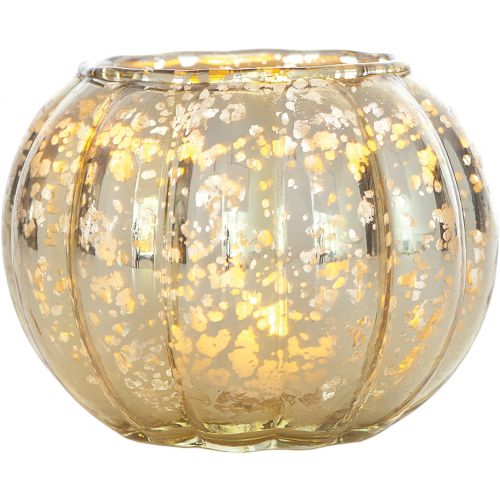 Small Vintage Mercury Glass Candle Holder (3.5-Inch, Autumn Design, Gold) - For Home Decor, Party Decorations, and Wedding Centerpieces - PaperLanternStore.com - Paper Lanterns, Decor, Party Lights &amp; More