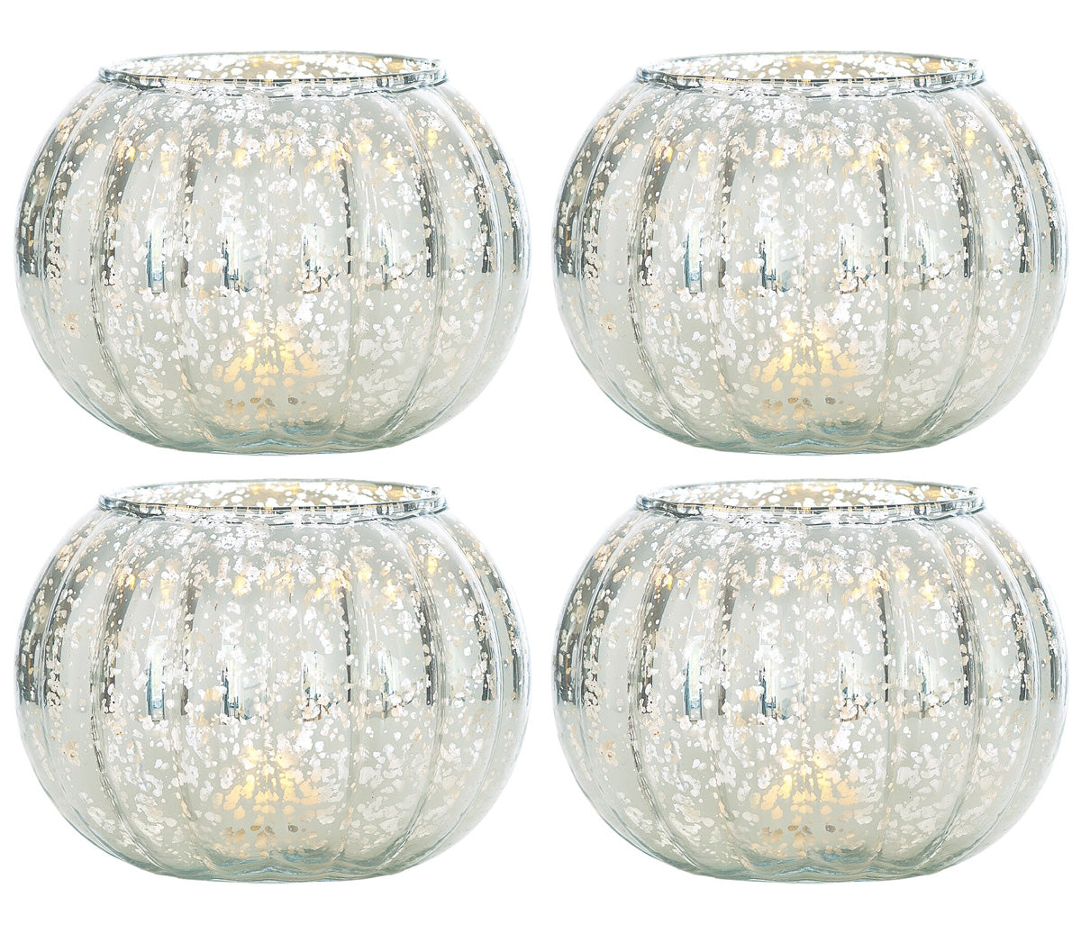 4 Pack | Small Vintage Mercury Glass Candle Holder (3.5-Inch, Autumn Design, Silver) - For Home Decor, Party Decorations, and Wedding Centerpieces - PaperLanternStore.com - Paper Lanterns, Decor, Party Lights & More