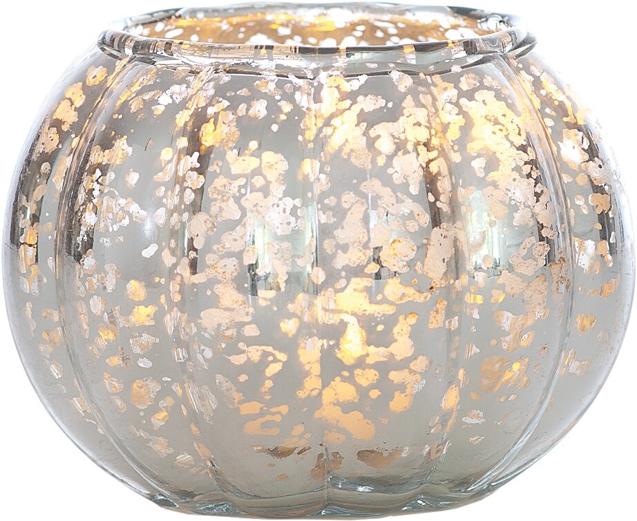 Small Vintage Mercury Glass Candle Holder (3.5-Inch, Autumn Design, Silver) - For Home Decor, Party Decorations, and Wedding Centerpieces - PaperLanternStore.com - Paper Lanterns, Decor, Party Lights &amp; More