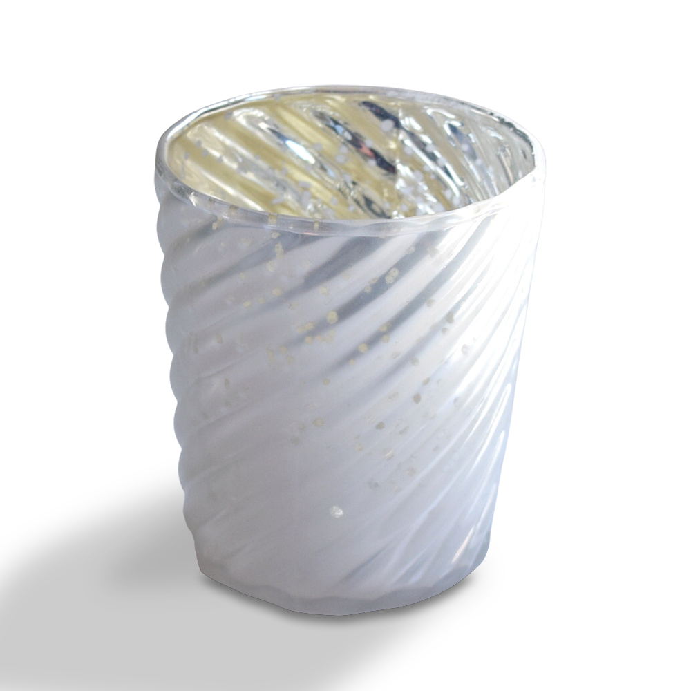 Mercury Glass Candle Holder (3-Inch, Grace Design, Pearl White) - for use with Tea Lights - for Home Décor, Parties and Wedding Decorations