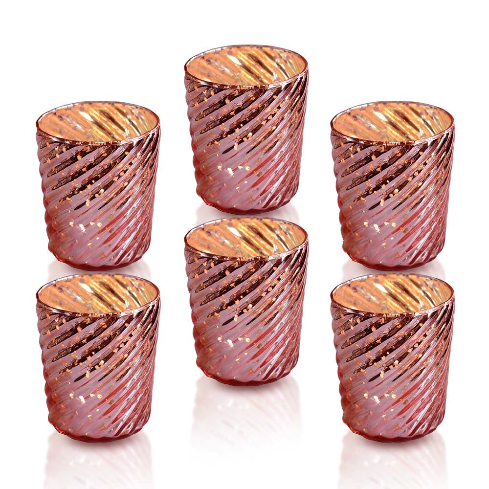 6 Pack | Mercury Glass Candle Holders (3-Inch, Grace Design, Electric Pink) - for use with Tea Lights