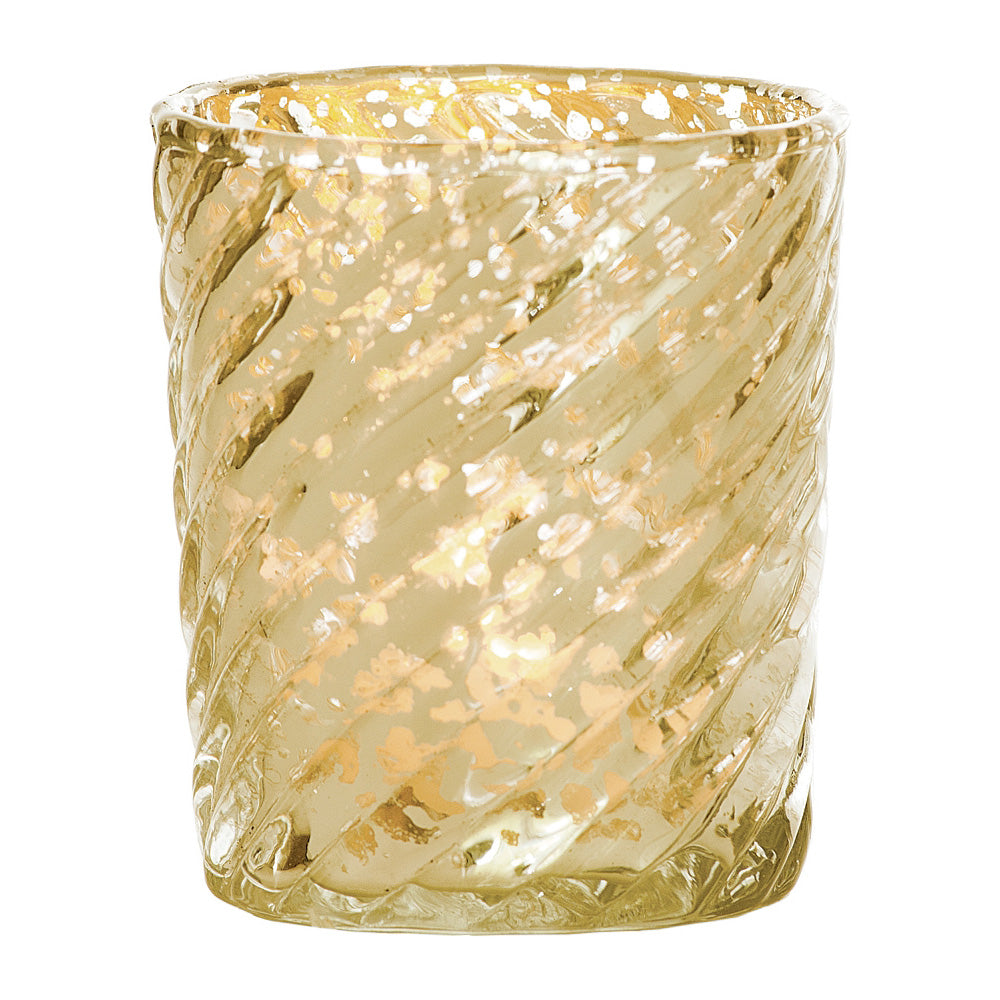 6 Pack | Mercury Glass Candle Holder (3-Inch, Grace Design, Gold) - for use with Tea Lights - for Home Décor, Parties and Wedding Decorations - PaperLanternStore.com - Paper Lanterns, Decor, Party Lights &amp; More