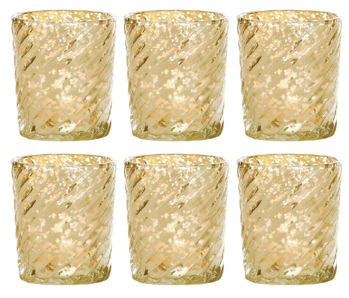 6 Pack | Mercury Glass Candle Holder (3-Inch, Grace Design, Gold) - for use with Tea Lights - for Home Décor, Parties and Wedding Decorations - PaperLanternStore.com - Paper Lanterns, Decor, Party Lights &amp; More