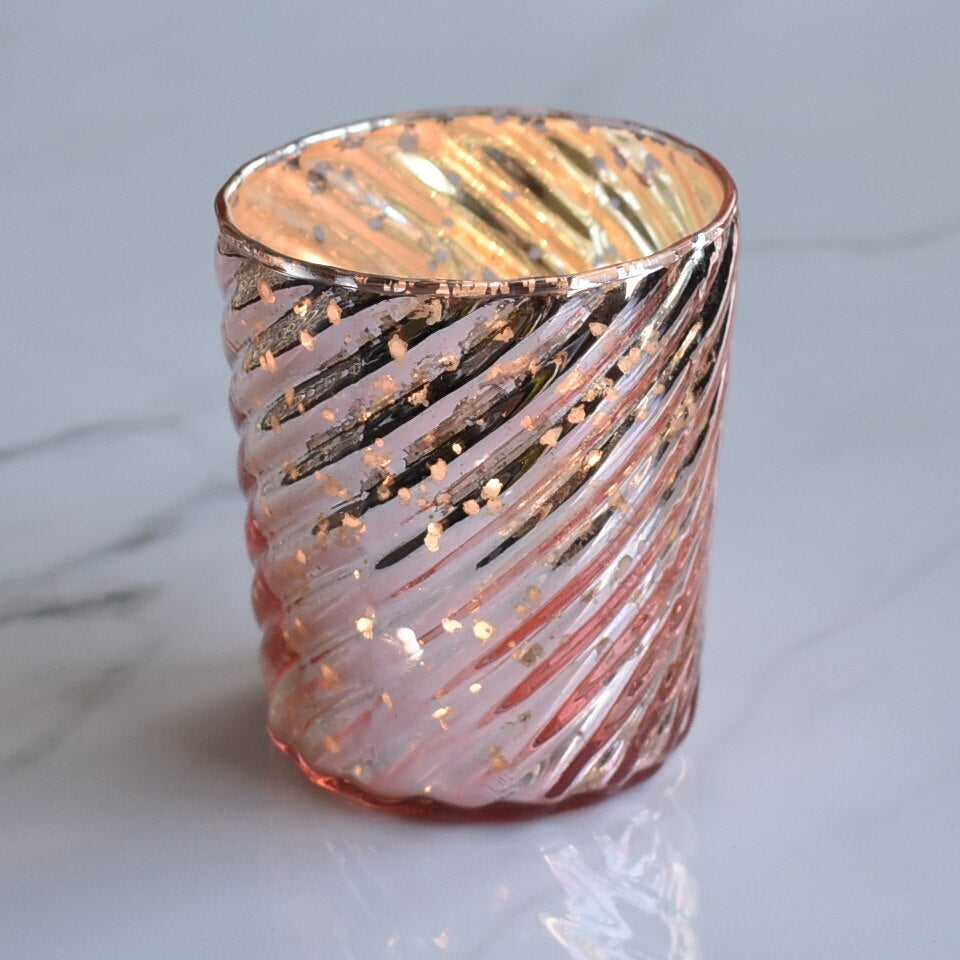 6 Pack | Mercury Glass Candle Holder (3-Inch, Grace Design, Rose Gold Pink) - for use with Tea Lights - PaperLanternStore.com - Paper Lanterns, Decor, Party Lights & More