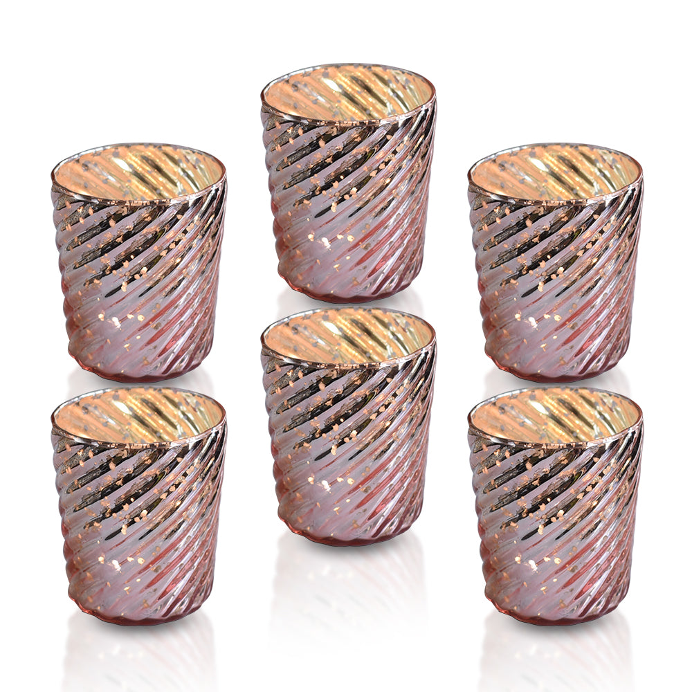 6 Pack | Mercury Glass Candle Holder (3-Inch, Grace Design, Rose Gold Pink) - for use with Tea Lights - PaperLanternStore.com - Paper Lanterns, Decor, Party Lights & More