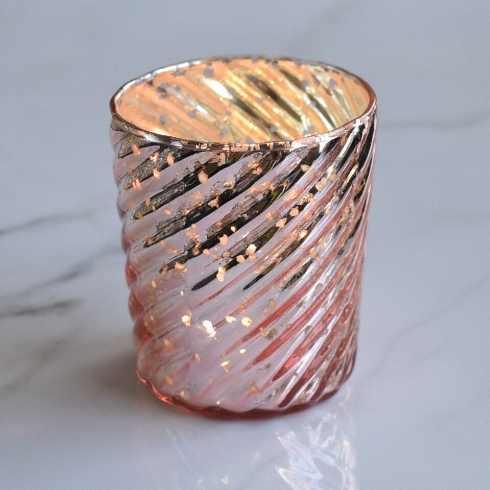 Mercury Glass Candle Holder (3-Inch, Grace Design, Rose Gold Pink) - for use with Tea Lights - for Home Décor, Parties and Wedding Decorations - PaperLanternStore.com - Paper Lanterns, Decor, Party Lights & More
