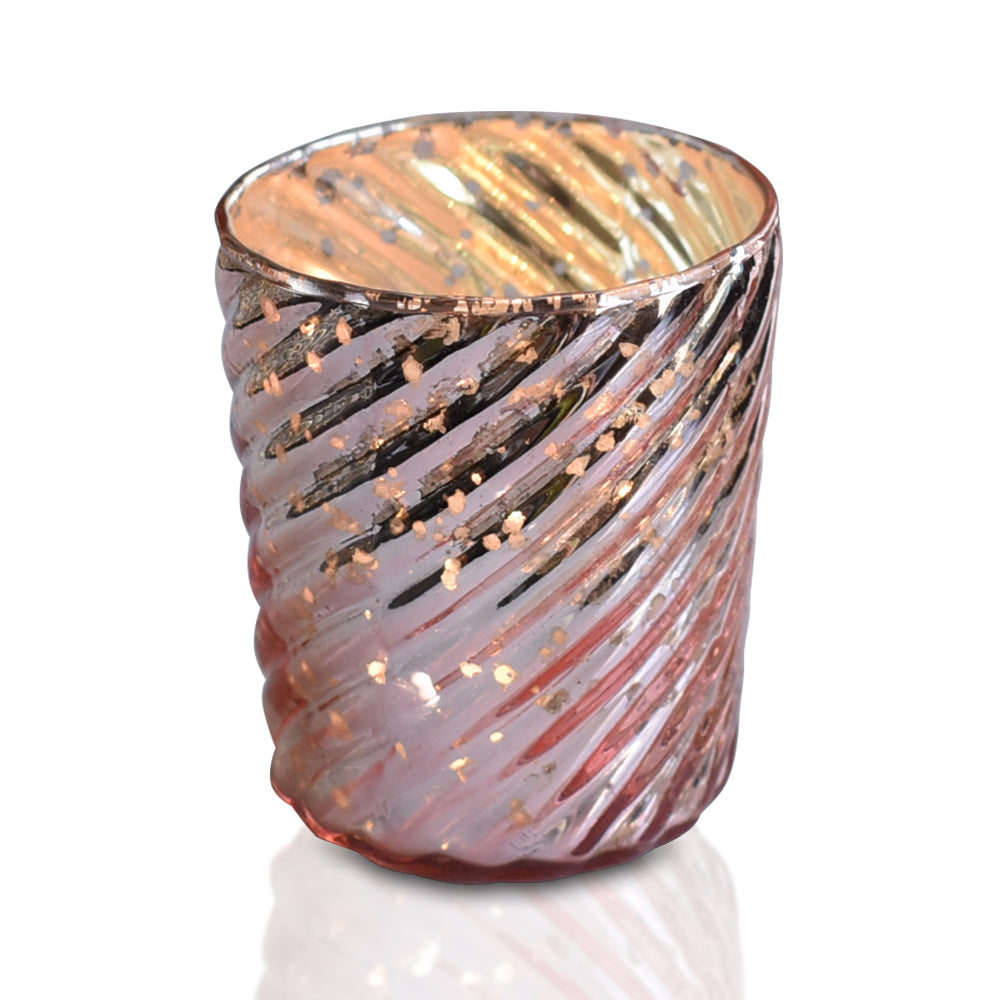 Mercury Glass Candle Holder (3-Inch, Grace Design, Rose Gold Pink) - for use with Tea Lights - for Home Décor, Parties and Wedding Decorations - PaperLanternStore.com - Paper Lanterns, Decor, Party Lights &amp; More