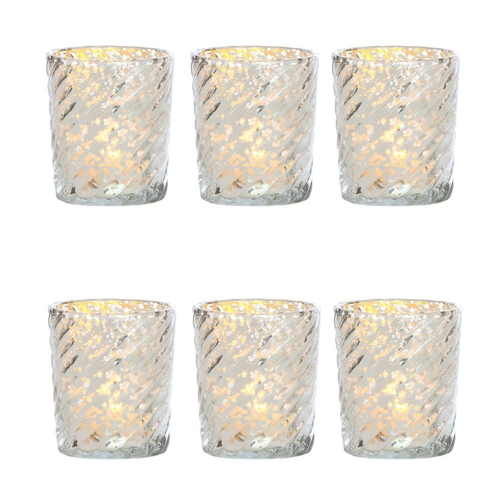 6 Pack | Mercury Glass Candle Holder (3-Inch, Grace Design, Silver) - for use with Tea Lights - for Home Décor, Parties and Wedding Decorations - PaperLanternStore.com - Paper Lanterns, Decor, Party Lights &amp; More