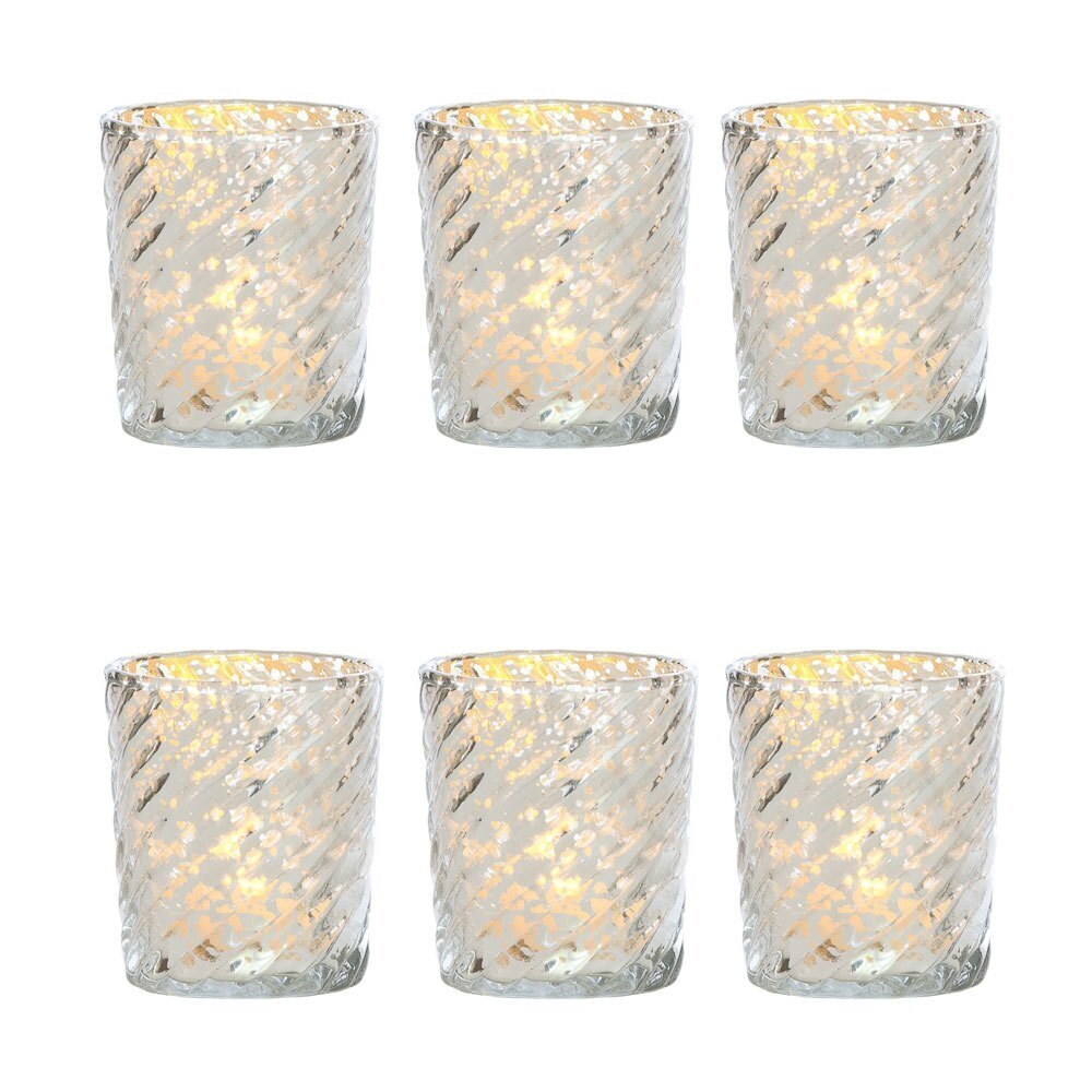 6 Pack | Mercury Glass Candle Holder (3-Inch, Grace Design, Silver) - for use with Tea Lights - for Home Décor, Parties and Wedding Decorations - PaperLanternStore.com - Paper Lanterns, Decor, Party Lights & More