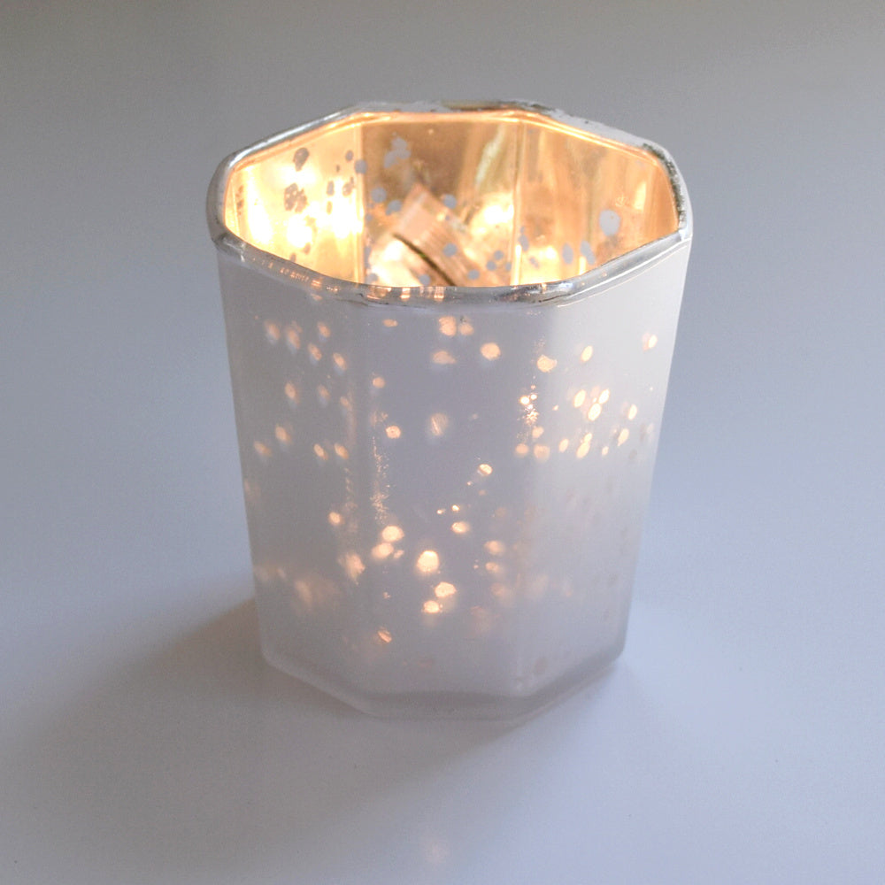 BLOWOUT Patricia Mercury Glass Tealight Holder - Pearl White For Use with Tea Lights - For Home Decor, Parties and Wedding Decorations