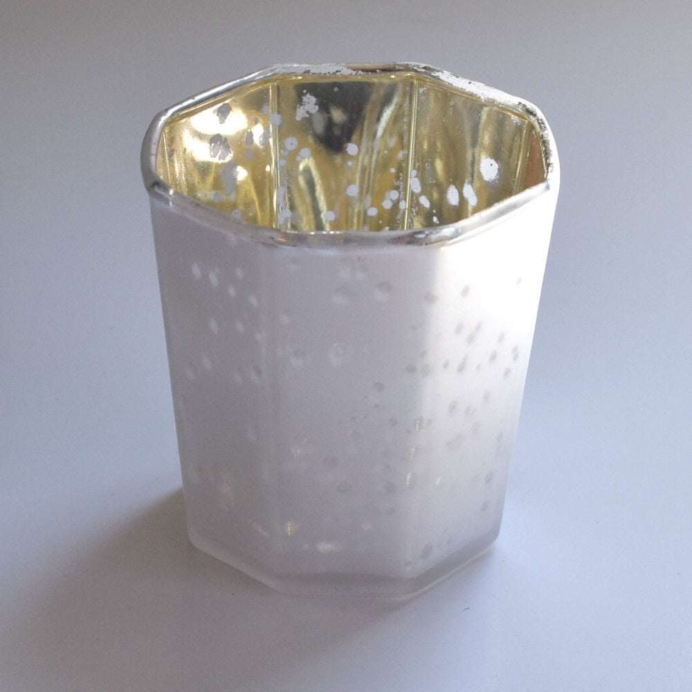 BLOWOUT Patricia Mercury Glass Tealight Holder - Pearl White For Use with Tea Lights - For Home Decor, Parties and Wedding Decorations