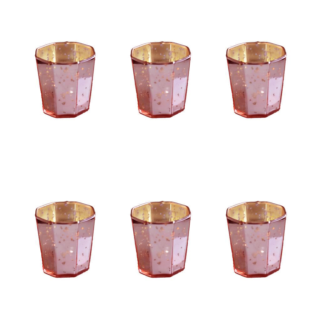 6 Pack | Mercury Glass Tealight Candle Holders (2.75-Inches, Patricia Design, Electric Pink) For Use with Tea Lights - For Home Decor, Parties and Wedding Decorations - Mercury Glass Votive Holders