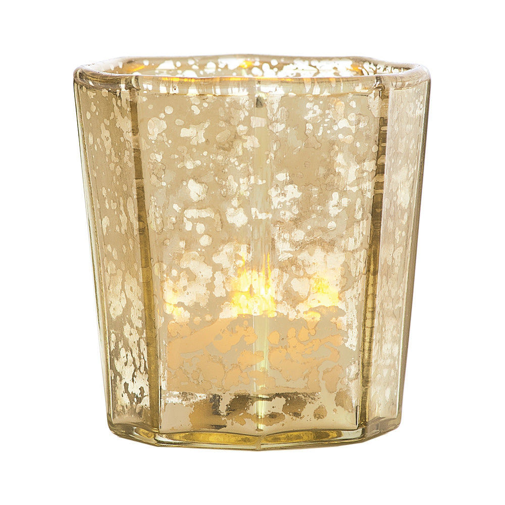 6 Pack | Vintage Mercury Glass Candle Holder (2.75-Inch, Patricia Design, Gold) - For Use with Tea Lights - For Home Decor, Parties, and Wedding Decorations - PaperLanternStore.com - Paper Lanterns, Decor, Party Lights &amp; More