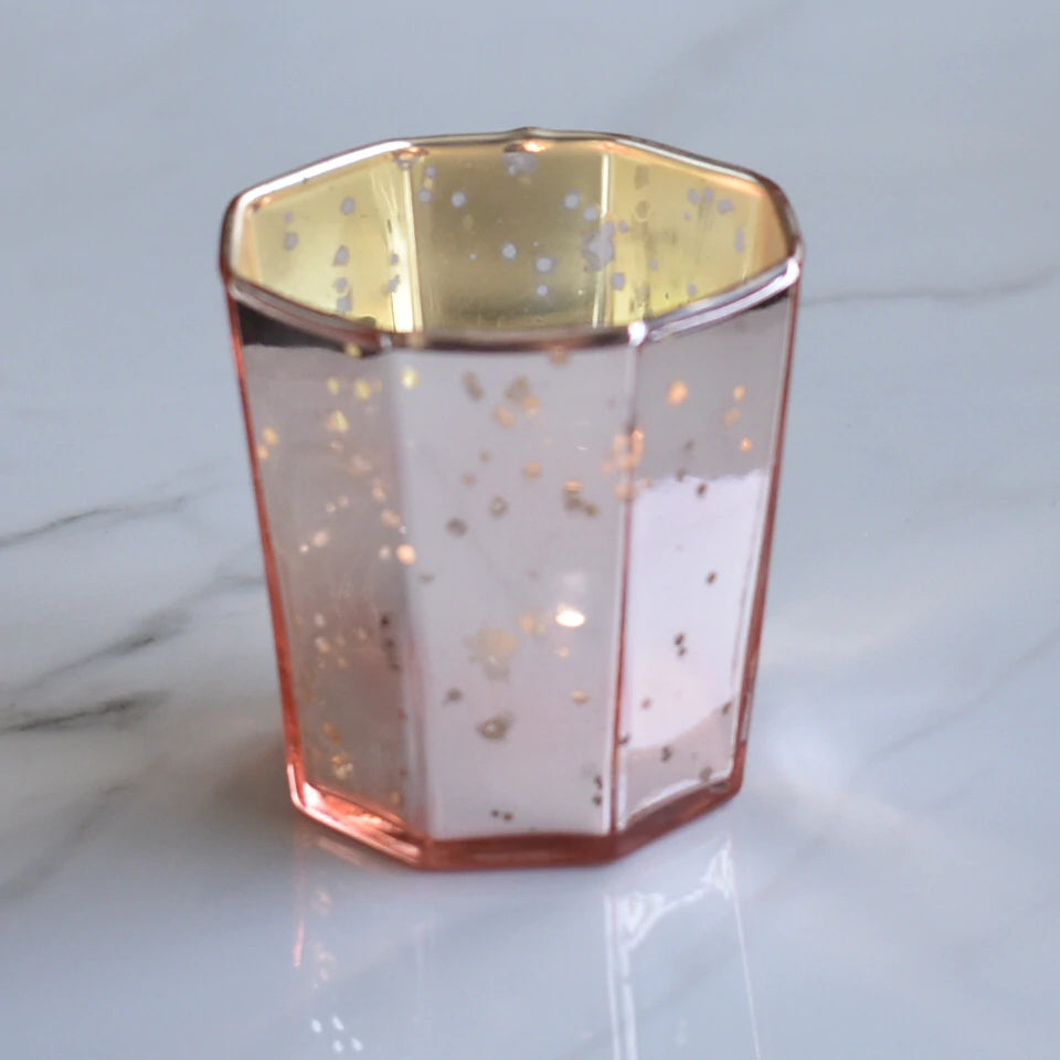 6 Pack | Patricia Mercury Glass Tealight Holders (Rose Gold Pink) For Use with Tea Lights - For Home Decor, Parties and Wedding Decorations - PaperLanternStore.com - Paper Lanterns, Decor, Party Lights & More