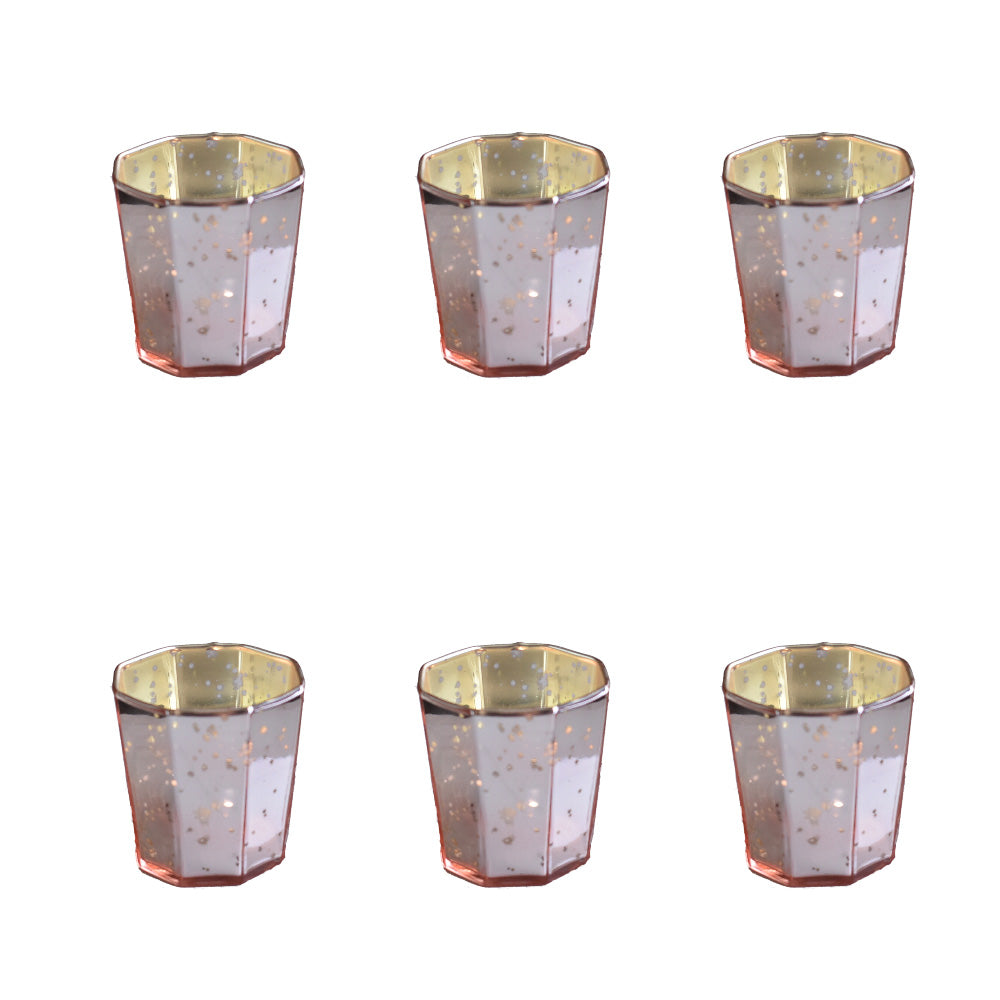 6 Pack | Patricia Mercury Glass Tealight Holders (Rose Gold Pink) For Use with Tea Lights - For Home Decor, Parties and Wedding Decorations - PaperLanternStore.com - Paper Lanterns, Decor, Party Lights & More