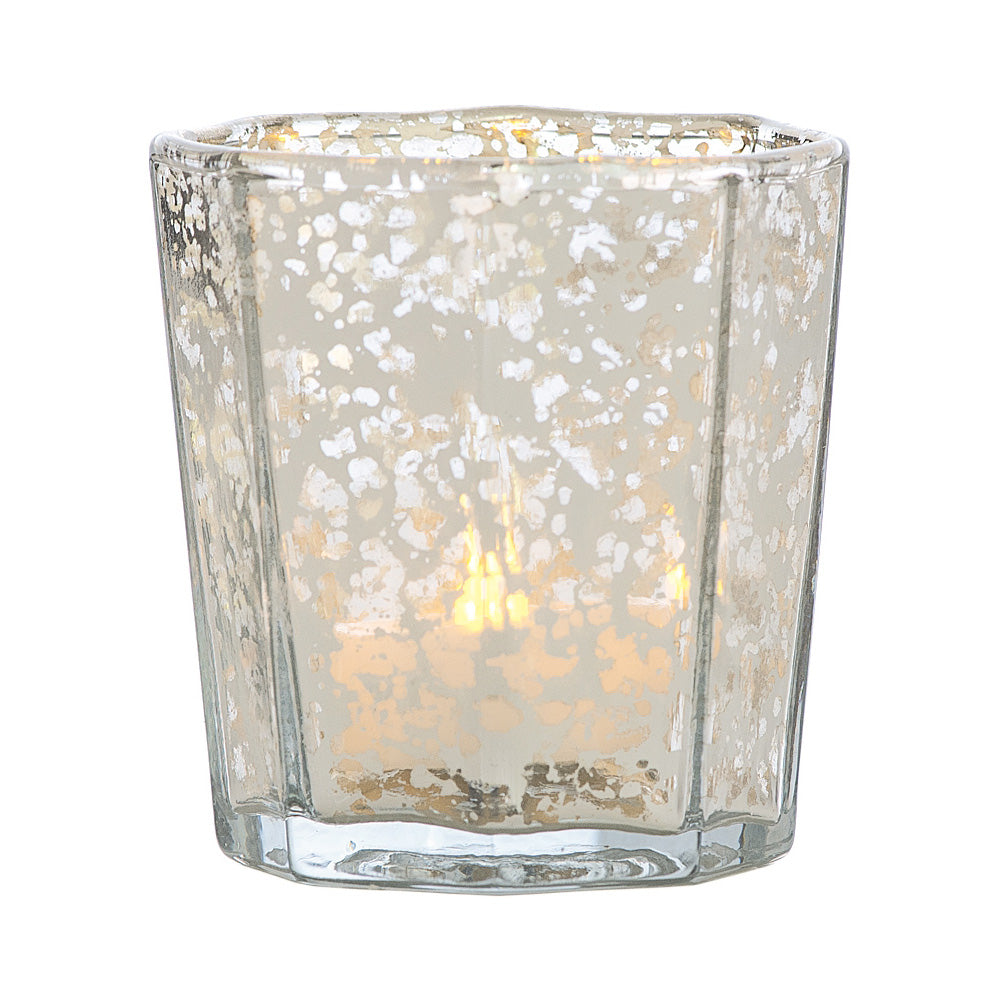 6 Pack | Vintage Mercury Glass Candle Holder (2.75-Inch, Patricia Design, Silver) - PaperLanternStore.com - Paper Lanterns, Decor, Party Lights & More