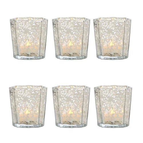 6 Pack | Vintage Mercury Glass Candle Holder (2.75-Inch, Patricia Design, Silver) - PaperLanternStore.com - Paper Lanterns, Decor, Party Lights & More