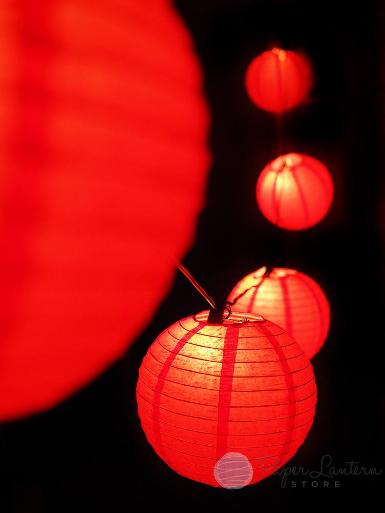 12&quot; Valentine&#39;s Day Red Paper Lantern String Light COMBO Kit (21 FT, EXPANDABLE, White) - PaperLanternStore.com - Paper Lanterns, Decor, Party Lights &amp; More