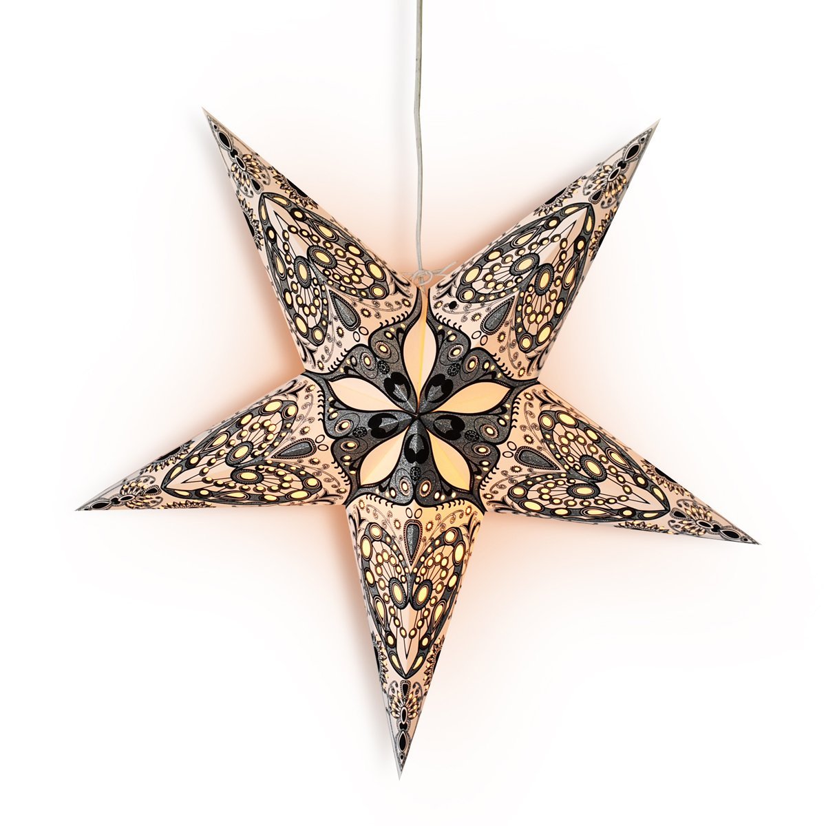 24" White Victoria Glitter Paper Star Lantern, Hanging Wedding & Party Decoration - PaperLanternStore.com - Paper Lanterns, Decor, Party Lights & More