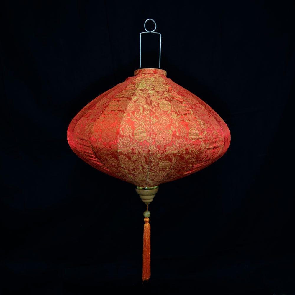 Small Red / Orange Vietnamese Silk Lantern, Diamond Shaped - Luna Bazaar | Boho &amp; Vintage Style Decor