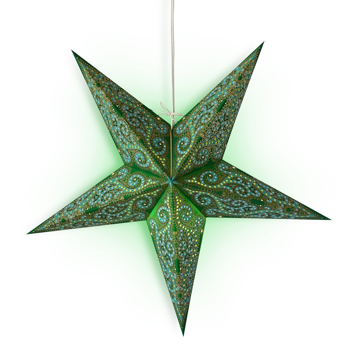 3-PACK + Cord | 24&quot; Green Vines Glitter Paper Star Lantern and Lamp Cord Hanging Decoration - PaperLanternStore.com - Paper Lanterns, Decor, Party Lights &amp; More