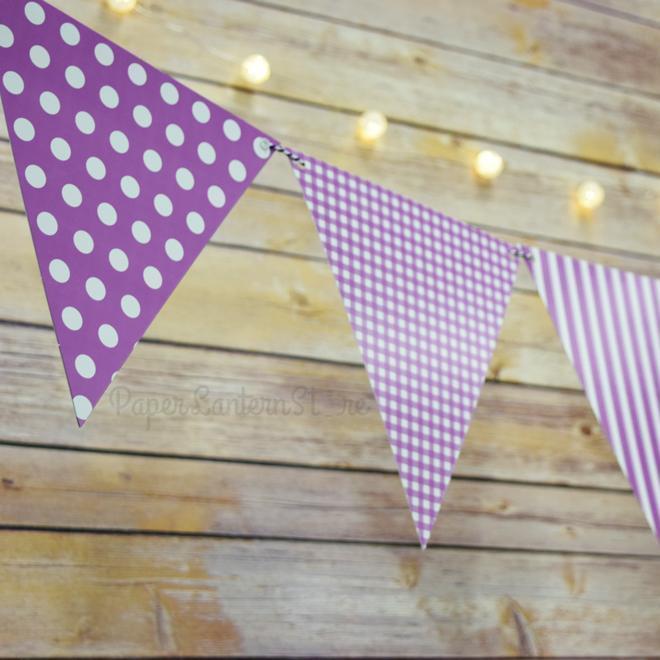 Violet / Orchid Mix Pattern Triangle Flag Pennant Banner Decoration (11FT) - PaperLanternStore.com - Paper Lanterns, Decor, Party Lights &amp; More