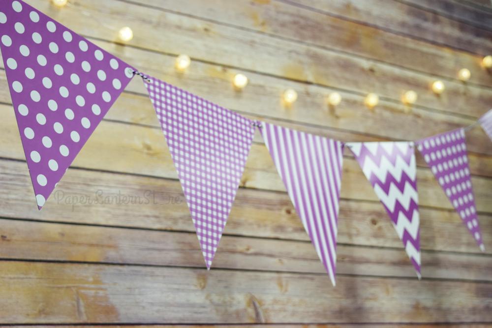 Violet / Orchid Mix Pattern Triangle Flag Pennant Banner Decoration (11FT) - PaperLanternStore.com - Paper Lanterns, Decor, Party Lights &amp; More