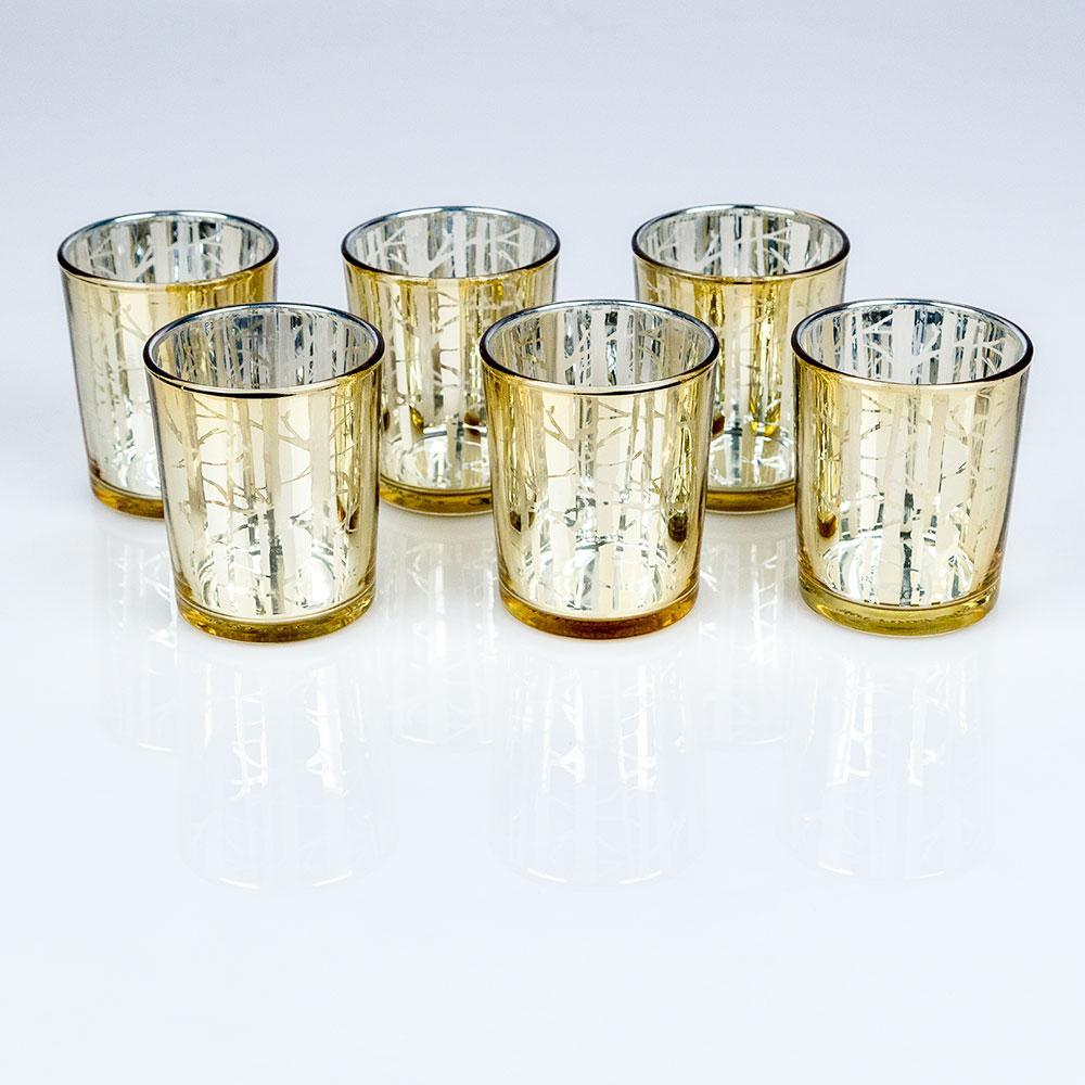 Birch Forest Votive Tea Light Glass Candle Holder - Gold (2.5 Inches) (6 PACK) - PaperLanternStore.com - Paper Lanterns, Decor, Party Lights &amp; More