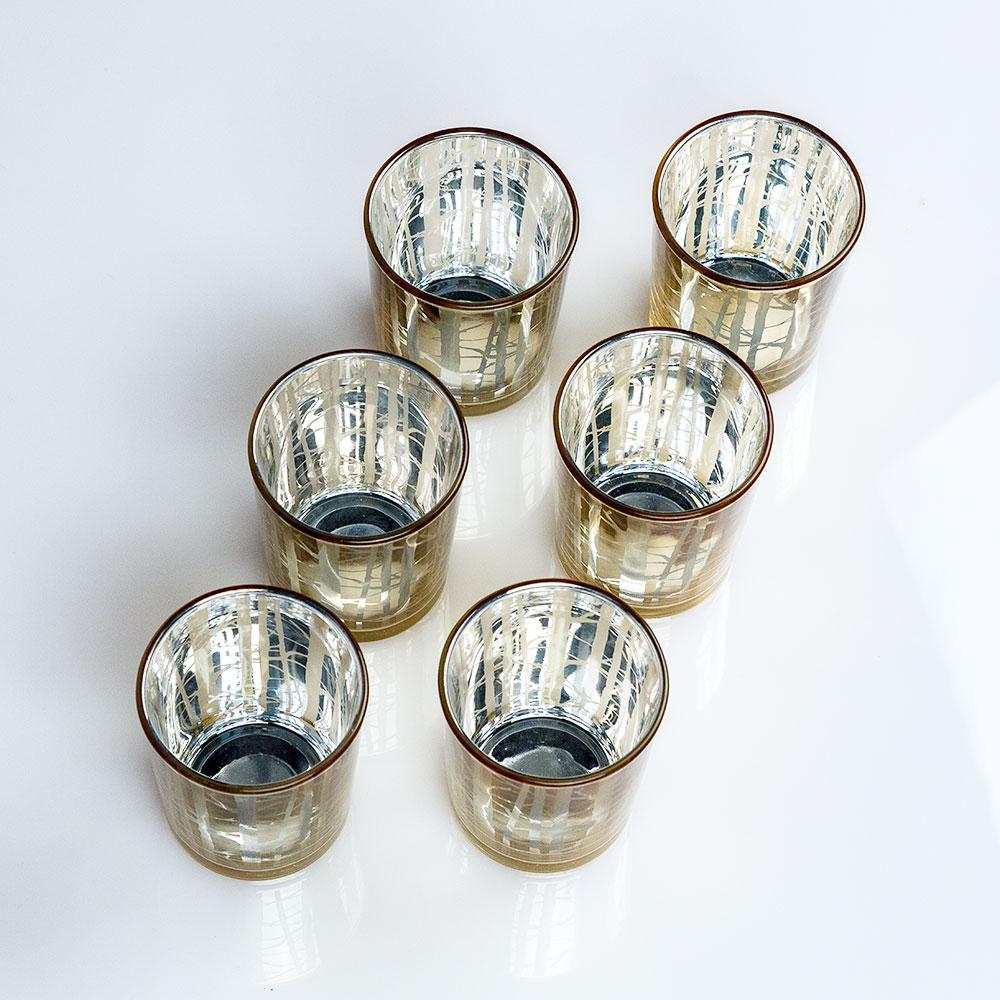 Birch Forest Votive Tea Light Glass Candle Holder - Gold (2.5 Inches) (6 PACK) - PaperLanternStore.com - Paper Lanterns, Decor, Party Lights &amp; More