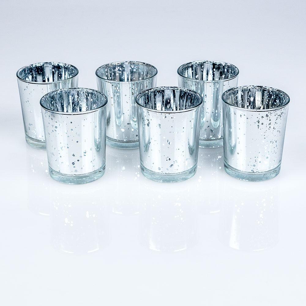 Mercury Glass Votive Tea Light Candle Holder - Silver (2.5 Inches) (6 Pack) - PaperLanternStore.com - Paper Lanterns, Decor, Party Lights &amp; More