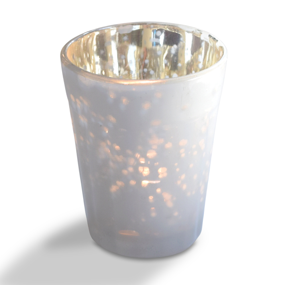 4 Pack | Vintage Mercury Glass Candle Holder (3.25-Inch, Katelyn Design, Column Motif, Pearl White) - For Use with Tea Lights - For Home Decor, Parties and Wedding Decorations - PaperLanternStore.com - Paper Lanterns, Decor, Party Lights & More