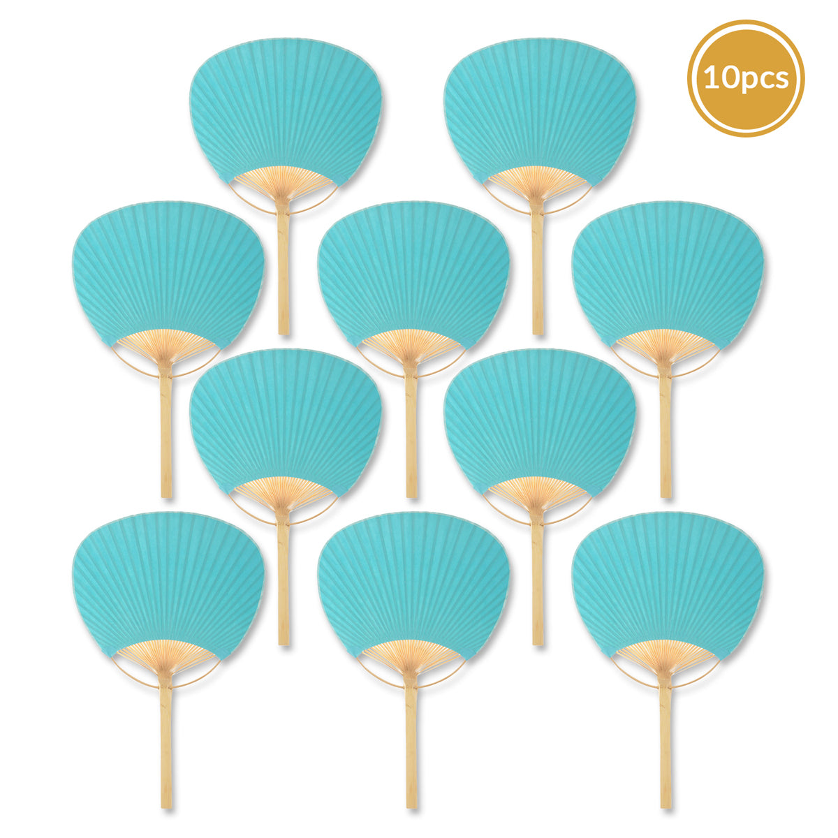 9" Water Blue Paddle Paper Hand Fans for Weddings (10 Pack)